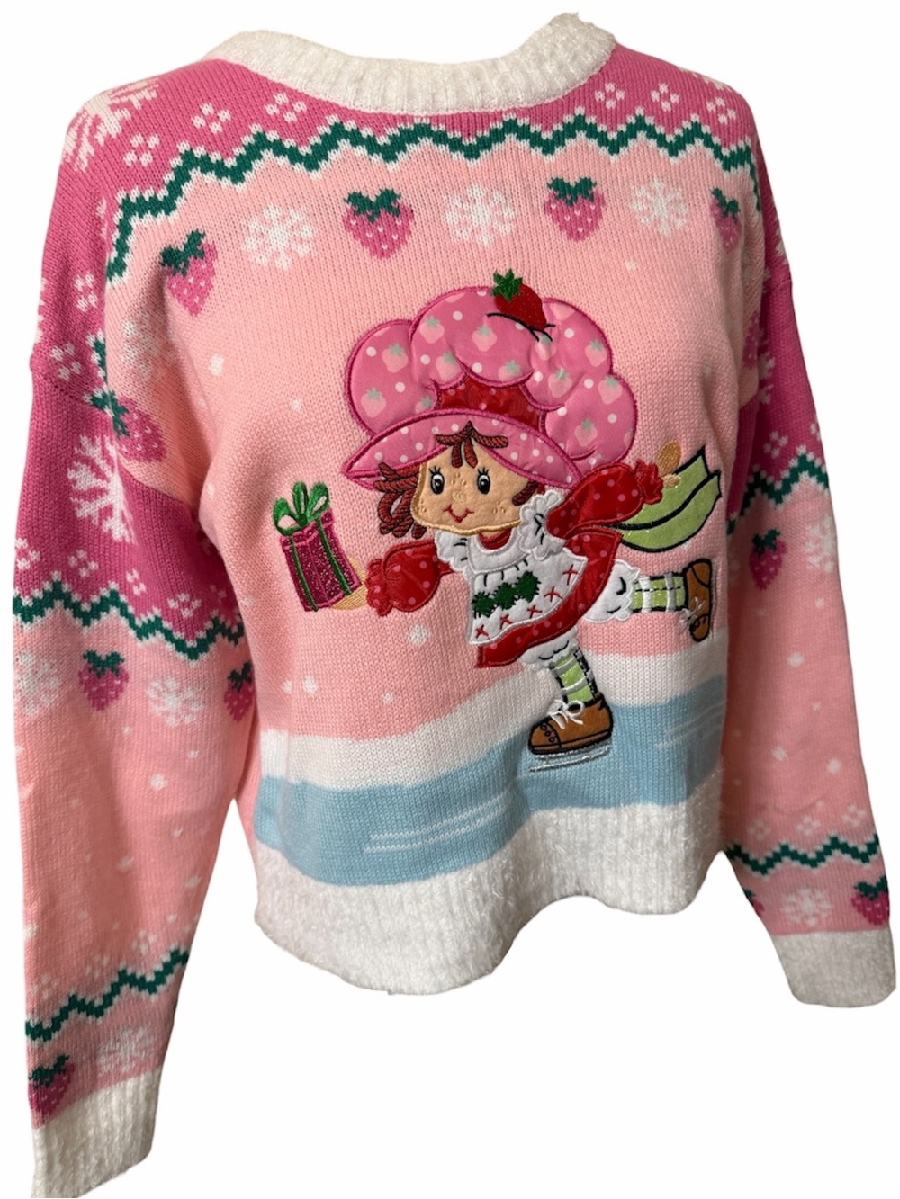 Strawberry Shortcake Holiday Christmas Sweater Pink pastel winter Knit small NWT